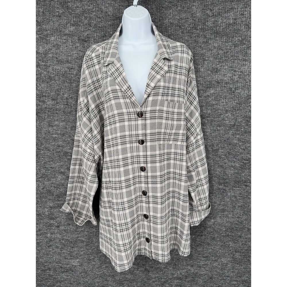 Show Me Your Mumu Shirt Womens XXL Gray Plaid‎ Button Front Long Sleeve Tunic